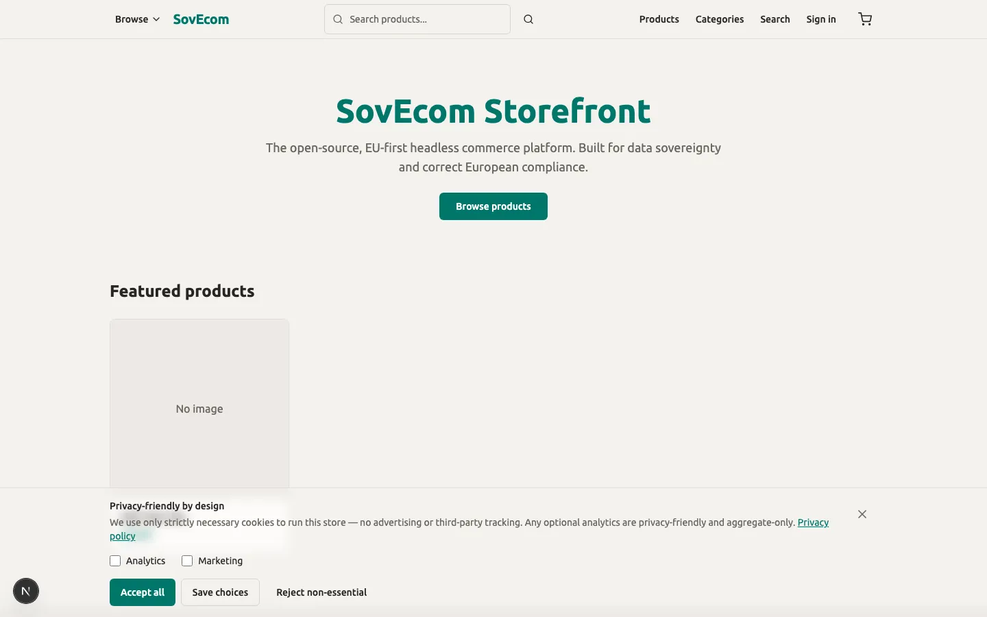 SovEcom storefront — cookie consent banner