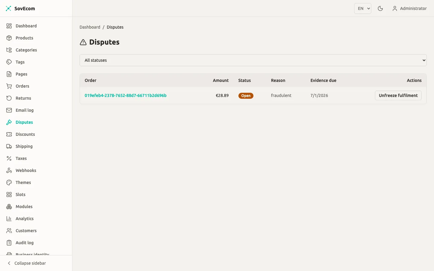 SovEcom admin — disputes queue