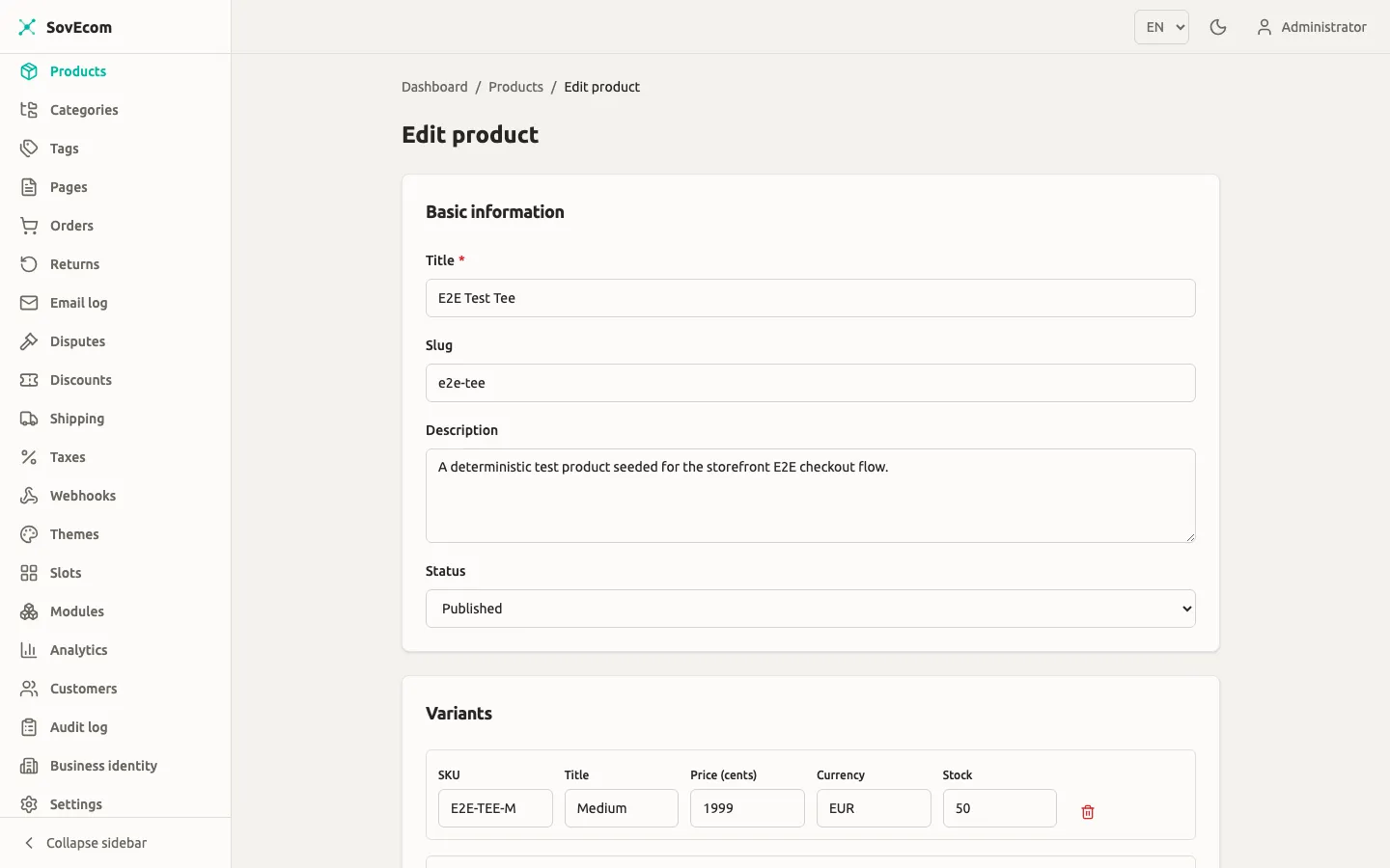 SovEcom admin — edit product